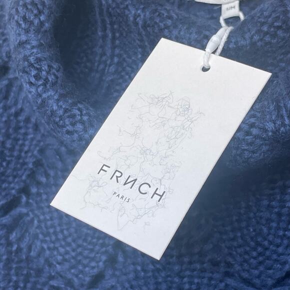 FRNCH Paris M/L Neola Sweater Cowlneck Pointelle Oversized Pullover Navy NWT - Picture 5 of 5